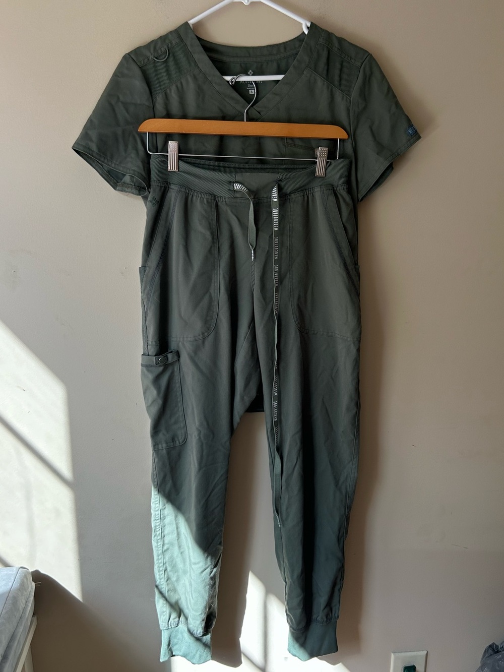 Olive Green Scrub Set - Two-Piece Top & Drawstring Jogger